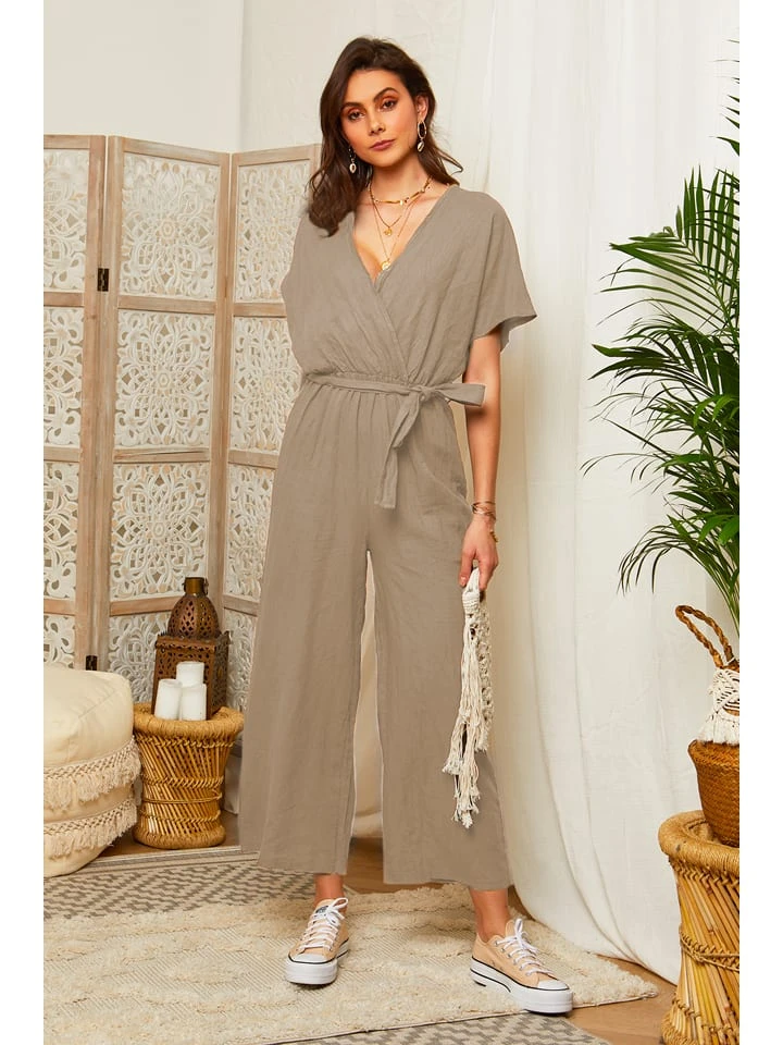 Linnen Jumpsuit Taupe 3 Linnen Jumpsuit Taupe