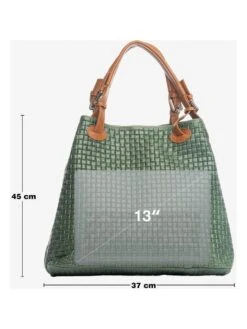Leren Shopper "Fosdinovo" Groen/cognackleurig - (B)37 X (H)45 X (D)15 Cm -Gstar Kleding Winkel lucca baldi leren shopper fosdinovo groen cognackleurig b 37 x h 45 x d 15 cm 2