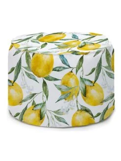 Poef "Lemmons" Wit/geel - (H)40 X Ø 46 Cm