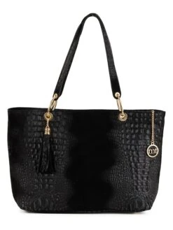 Leren Shopper "Cilento" Zwart - (B)42 X (H)58 X (D)14 Cm