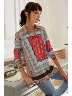 Blouse Rood/blauw/beige/meerkleurig