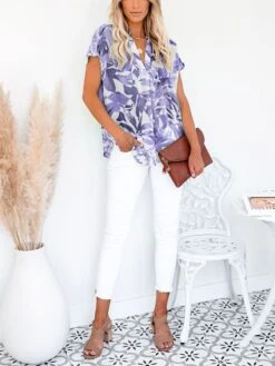 Blouse Wit/paars -Gstar Kleding Winkel milan kiss blouse wit paars 1