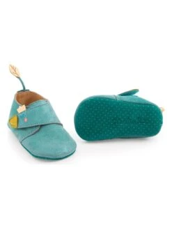 Moulin Roty Leren Kruipschoentjes "Le Voyage D'Olga" Turquoise -Gstar Kleding Winkel moulin roty leren kruipschoentjes le voyage dolga turquoise 1