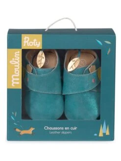 Moulin Roty Leren Kruipschoentjes "Le Voyage D'Olga" Turquoise -Gstar Kleding Winkel moulin roty leren kruipschoentjes le voyage dolga turquoise 2