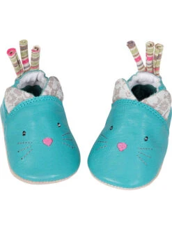 Moulin Roty Leren Kruipschoentjes "Les Pachats" Turquoise