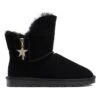 Leren Winterboots "Pompon" Zwart