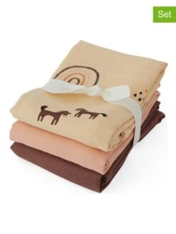 3-delige Set: Spuugdoeken "Panda" Crème/lichtroze/oudroze - (B)70 X (H)70 Cm