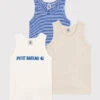 PETIT BATEAU 3-delige Set: Onderhemden Blauw/crème/beige -Gstar Kleding Winkel petit bateau 3 delige set onderhemden blauw creme beige