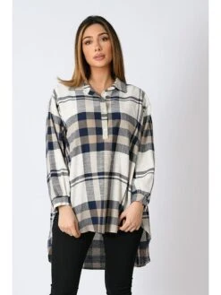 Blouse "Silvia" Beige/donkerblauw