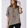 Linnen Blouse "Kely" Taupe -Gstar Kleding Winkel plus size company linnen blouse kely taupe