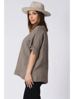 Linnen Blouse "Kely" Taupe -Gstar Kleding Winkel plus size company linnen blouse kely taupe 2