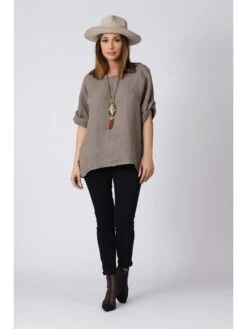 Linnen Blouse "Kely" Taupe -Gstar Kleding Winkel plus size company linnen blouse kely taupe 3
