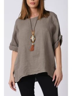 Linnen Blouse "Kely" Taupe -Gstar Kleding Winkel plus size company linnen blouse kely taupe 4