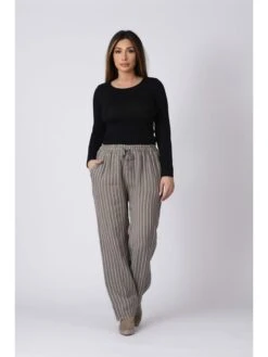 Linnen Broek "Laura" - Regular Fit - Taupe -Gstar Kleding Winkel plus size company linnen broek laura regular fit taupe 3