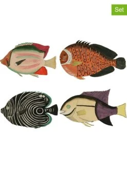 4-delige Set: Onderzetters "Fishes" Meerkleurig - (B)12 Cm