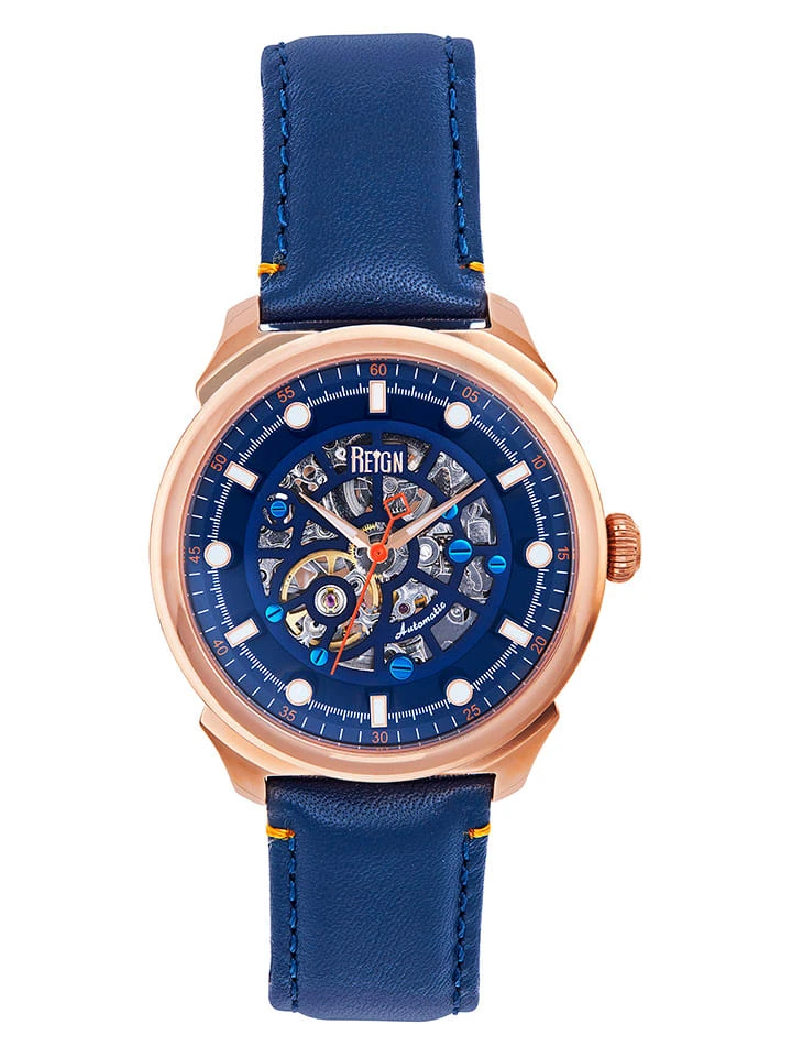 Reign Automatisch Horloge "Weston" Blauw/roségoudkleurig 3 Reign Automatisch Horloge "Weston" Blauw/roségoudkleurig