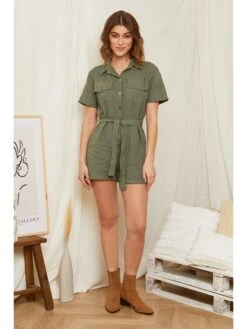 Linnen Jumpsuit Olijfgroen