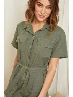 Linnen Jumpsuit Olijfgroen -Gstar Kleding Winkel rodier lin linnen jumpsuit olijfgroen 4