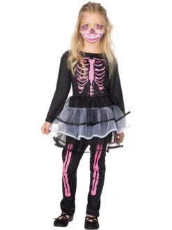 2-delig Kostuum "Skelet" Zwart/lichtroze