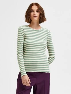 Selected Femme Longsleeve "Anna" Groen/wit -Gstar Kleding Winkel selected femme longsleeve anna groen wit 1