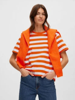 Selected Femme Shirt "Essential" Oranje/wit -Gstar Kleding Winkel selected femme shirt essential oranje wit 1