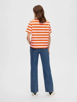 Selected Femme Shirt "Essential" Oranje/wit -Gstar Kleding Winkel selected femme shirt essential oranje wit 3