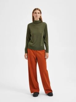 Selected Femme Wollen Coltrui "Magda" Olijfgroen -Gstar Kleding Winkel selected femme wollen coltrui magda olijfgroen 2