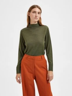 Selected Femme Wollen Coltrui "Magda" Olijfgroen