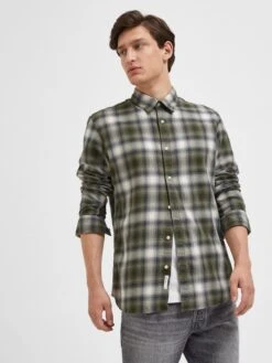 Selected Homme Blouse "Robin" - Slim Fit - In Khak/wit -Gstar Kleding Winkel selected homme blouse robin slim fit in khak wit 2