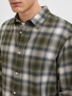 Selected Homme Blouse "Robin" - Slim Fit - In Khak/wit -Gstar Kleding Winkel selected homme blouse robin slim fit in khak wit 5