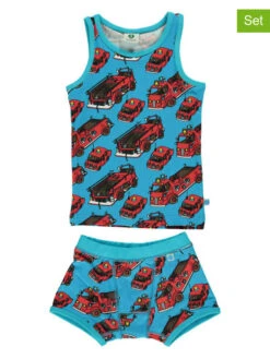 Småfolk 2-delige Ondergoedset "Firetruck" Blauw