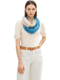 Tom Tailor Colsjaal Beige/blauw - (L)90 X (B)85 Cm -Gstar Kleding Winkel tom tailor colsjaal beige blauw l 90 x b 85 cm 2