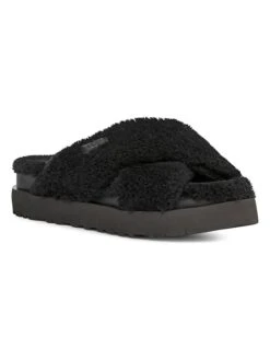 Ugg Pantoffels "Fuzz Sugar Cross Slide" Zwart -Gstar Kleding Winkel ugg pantoffels fuzz sugar cross slide zwart 1