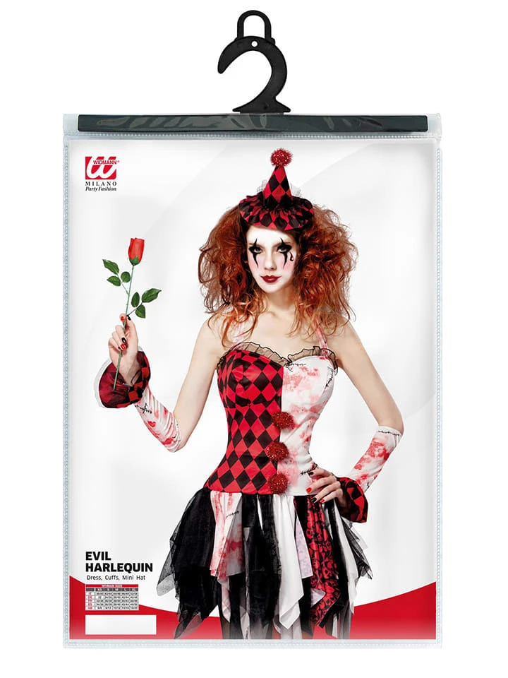 WIDMANN 3-delig Kostuum "HORROR HARLEKIJN" Zwart/wit/rood 4 WIDMANN 3-delig Kostuum "HORROR HARLEKIJN" Zwart/wit/rood - Afbeelding 2