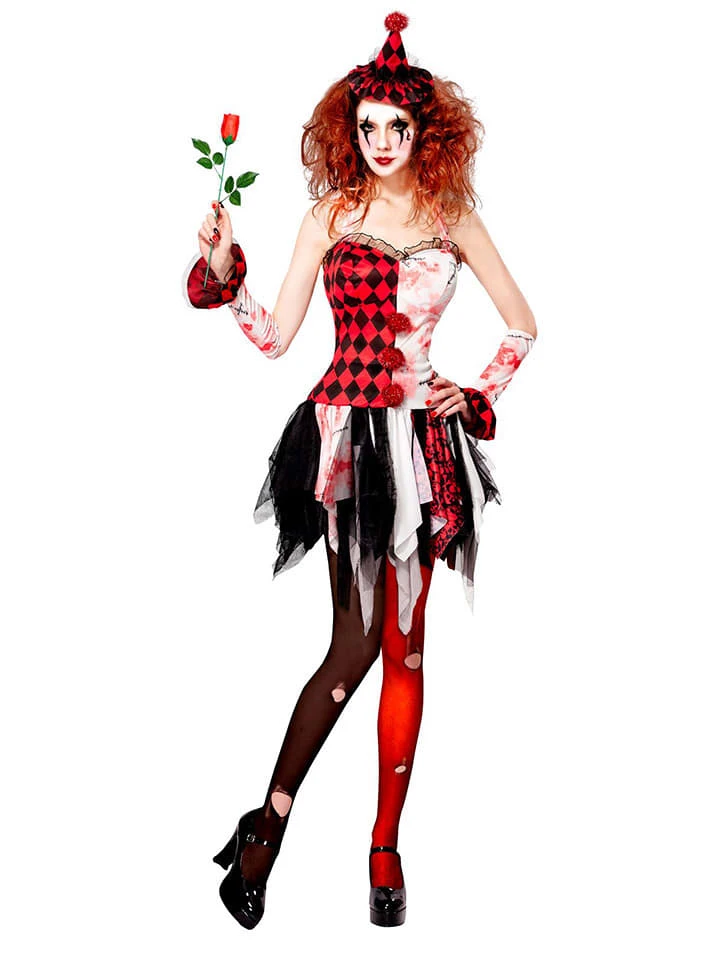 WIDMANN 3-delig Kostuum "HORROR HARLEKIJN" Zwart/wit/rood 3 WIDMANN 3-delig Kostuum "HORROR HARLEKIJN" Zwart/wit/rood