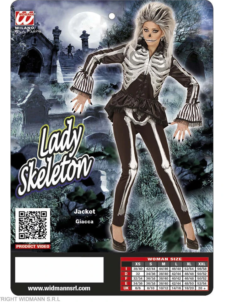 WIDMANN Kostuumjas "LADY SKELETON" Zwart/wit 5 WIDMANN Kostuumjas "LADY SKELETON" Zwart/wit - Afbeelding 3